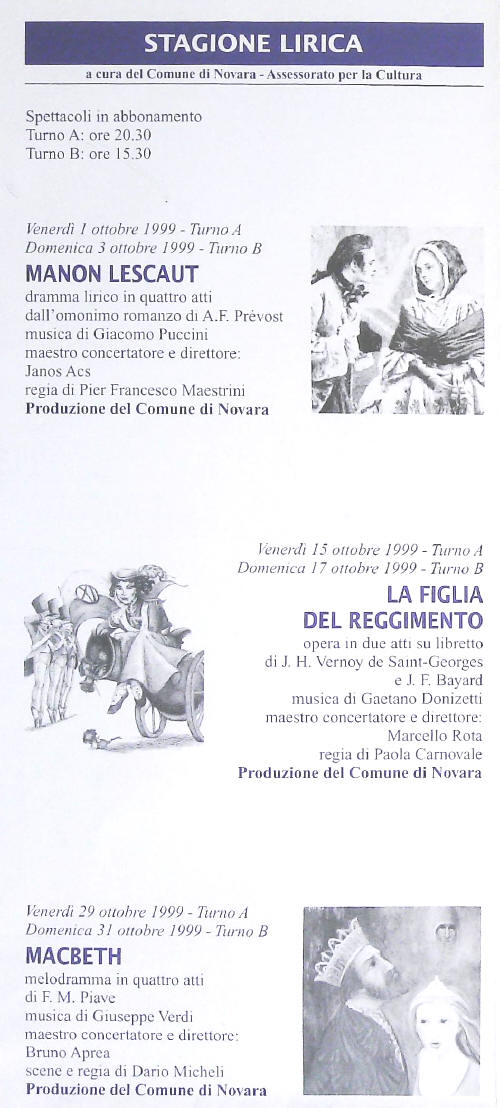 Teatro Coccia Novara Stagione 1999 2000